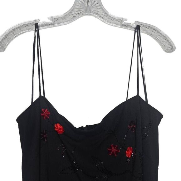 Vintage 90s/Y2K Goth Fairy Embellish 3D Flowers Spaghetti Strap Maxi Dress Sz 12 - Picture 3 of 11